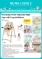 NemoBaby 5 Point Adjustable Hight Chair with Tray and Wheels