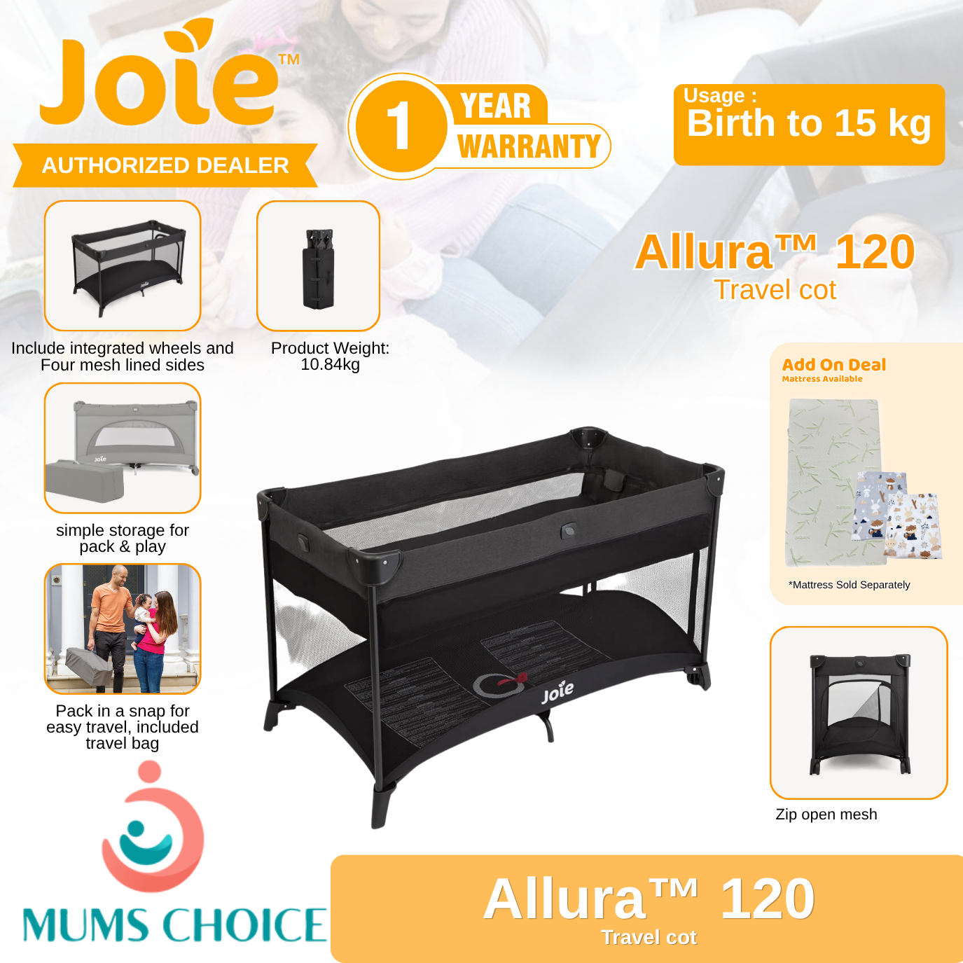 Joie Allura™ 120 Travel Cot / Baby Playpen / Cot