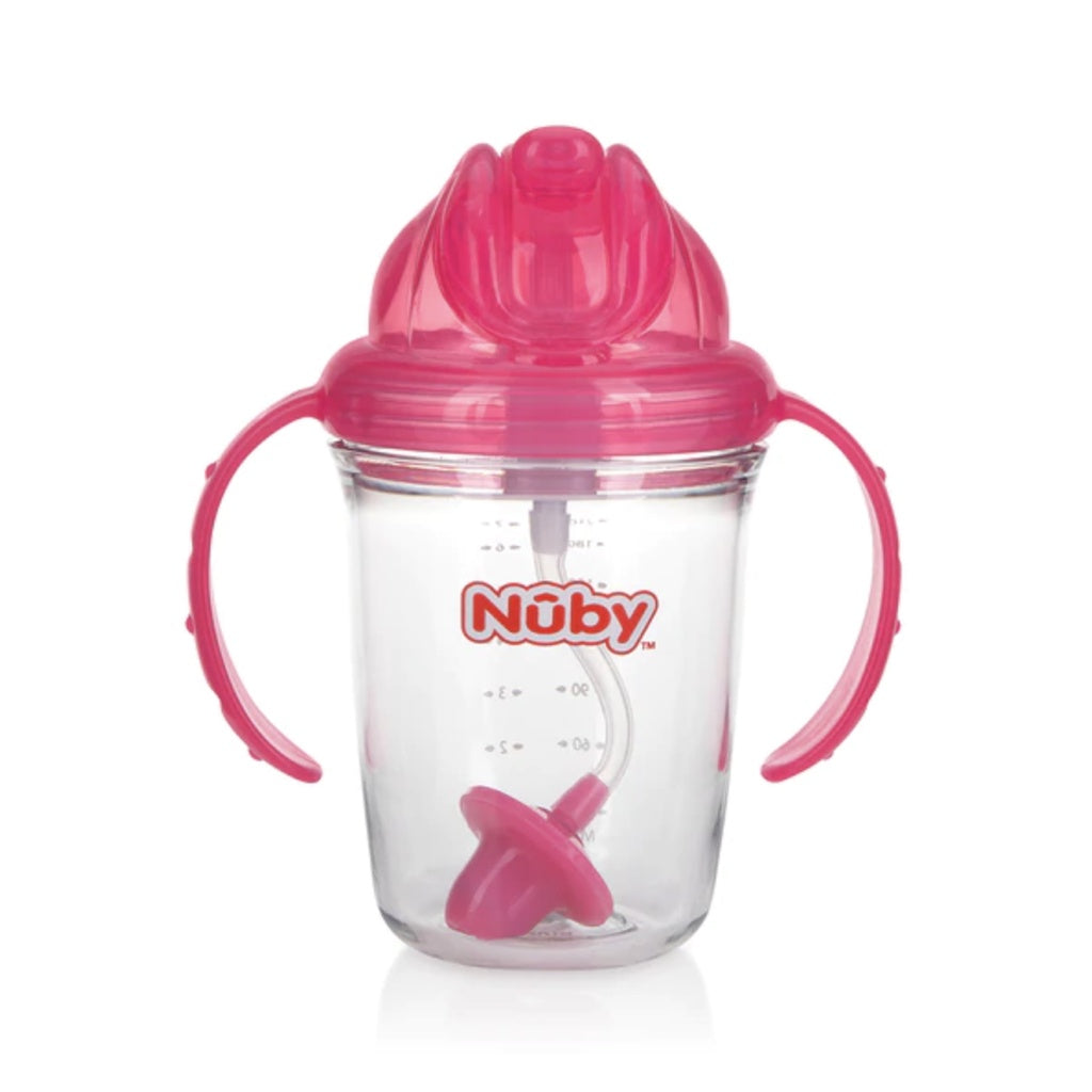 Nuby Tritan No Spill Flip N' Sip Twin Handle Cup with 360 Weighted Straw