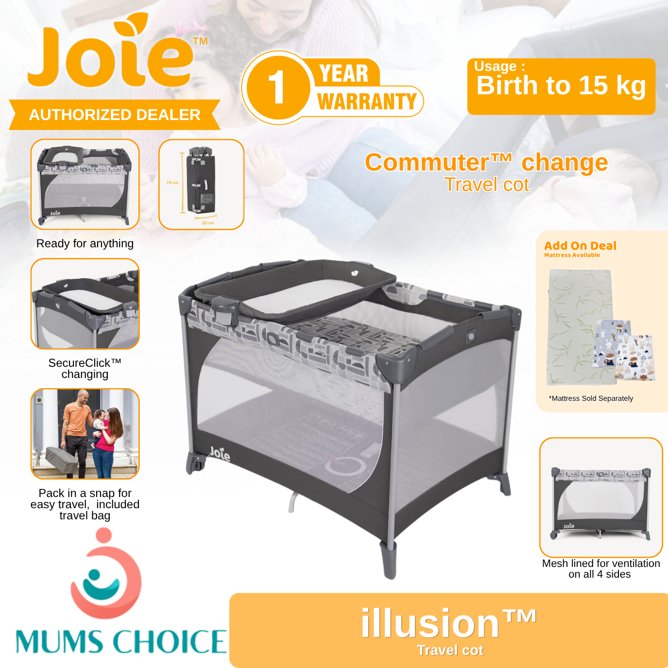 Joie Commuter Change Travel Cot-Logan