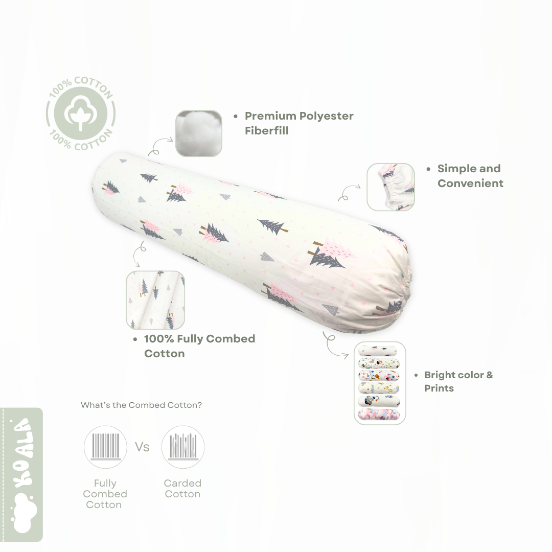 Koala Living 100% Pure Combed  Cotton Toddler Bolster With replacement Cover