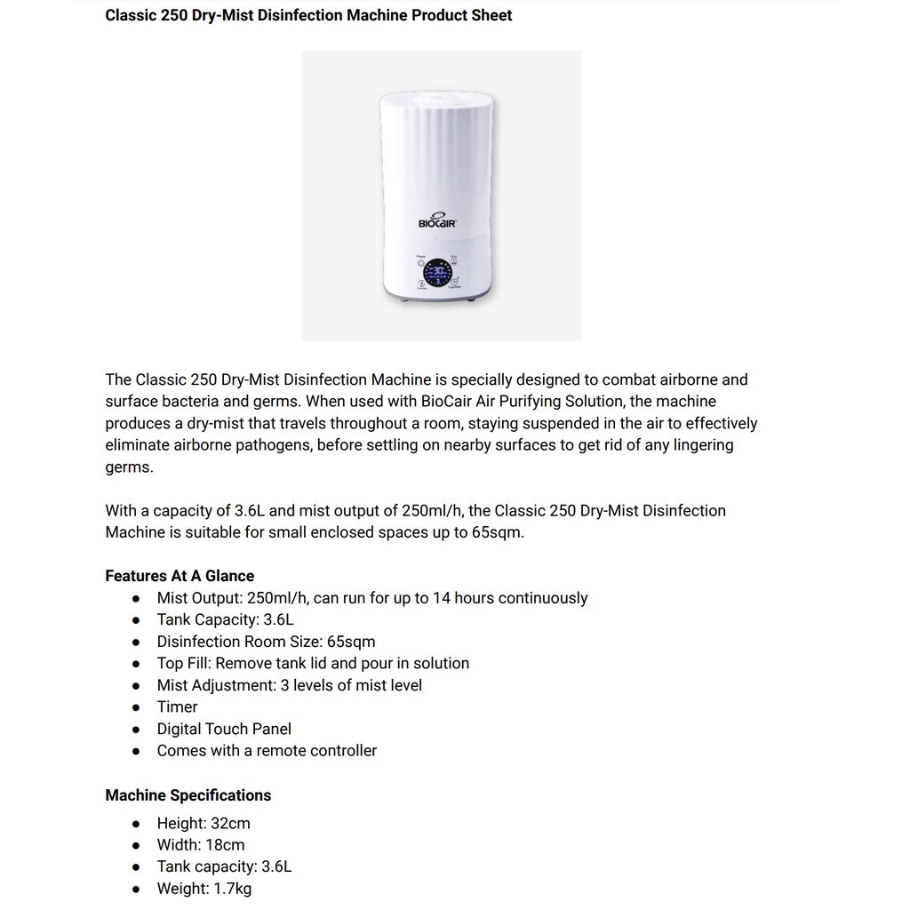 Biocair Classic 250 Aerial Disinfection Bundle