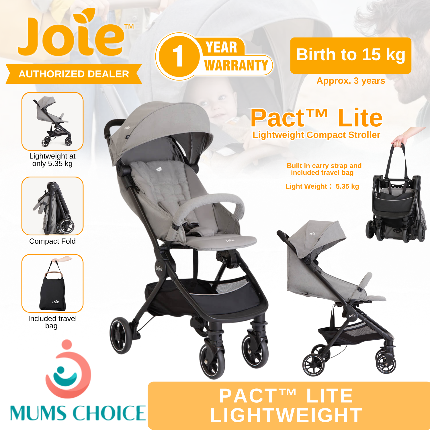 Joie Pact Lite Cabin Stroller - Compact & Lightweight (Cabin Friendly)