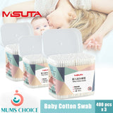 MISUTA 2 in 1 tips Baby Cotton Swabs Organic Cotton Bud(400pcs / Contains =800 Tips )