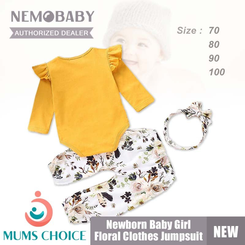Nemobaby Newborn Baby Girl Floral Clothes Jumpsuit Romper Bodysuit Pants Outfit Set