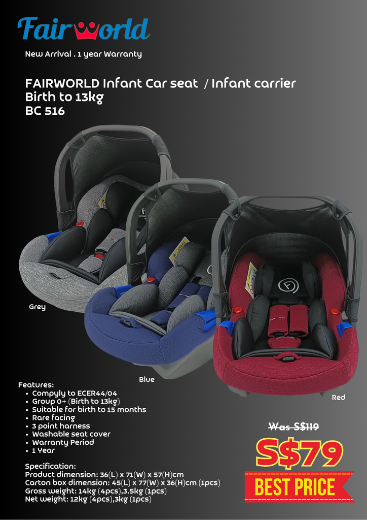 FAIRWORLD Infant Car seat  / Infant carrier  Birth to 13kg BC 516