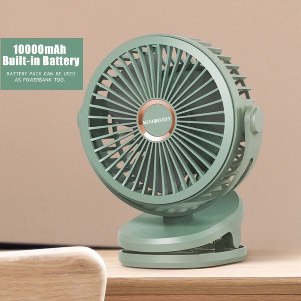 Nemobaby 10000mAh Built-in battery USB Clip Stroller Fan /Desk top Fan with 4 Speed