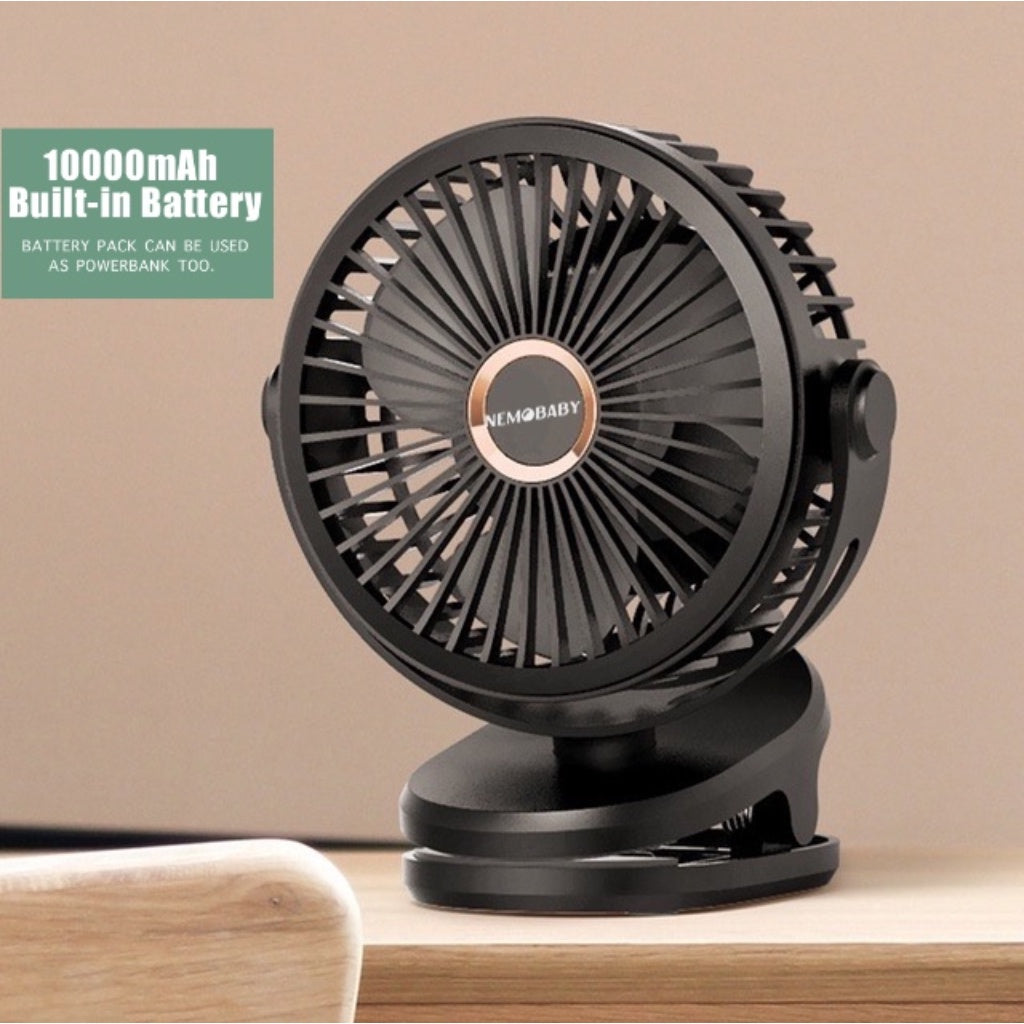 Nemobaby 10000mAh Built-in battery USB Clip Stroller Fan /Desk top Fan with 4 Speed