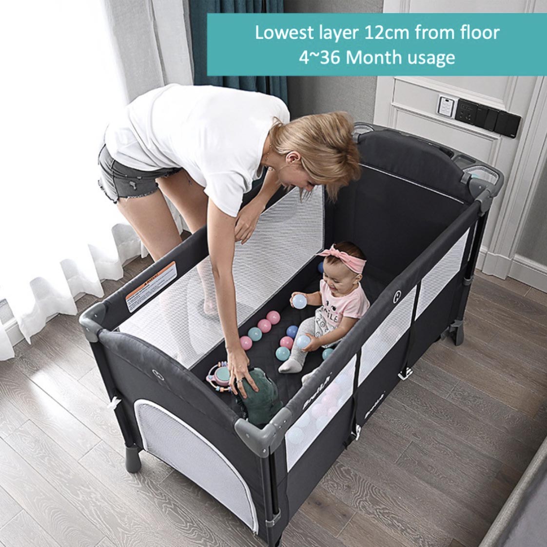 Brotish 4 in 1 Adjustable Heigh Co-Sleep Playpen