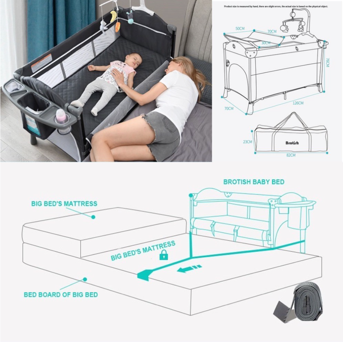 Brotish 4 in 1 Adjustable Heigh Co-Sleep Playpen