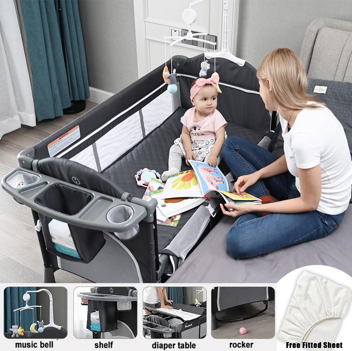 Brotish 4 in 1 Adjustable Heigh Co-Sleep Playpen