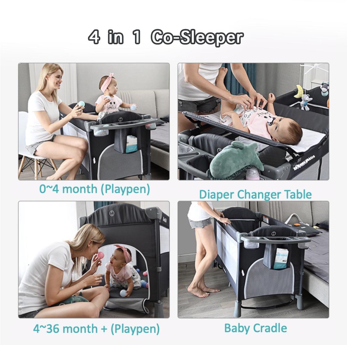Brotish 4 in 1 Adjustable Heigh Co-Sleep Playpen