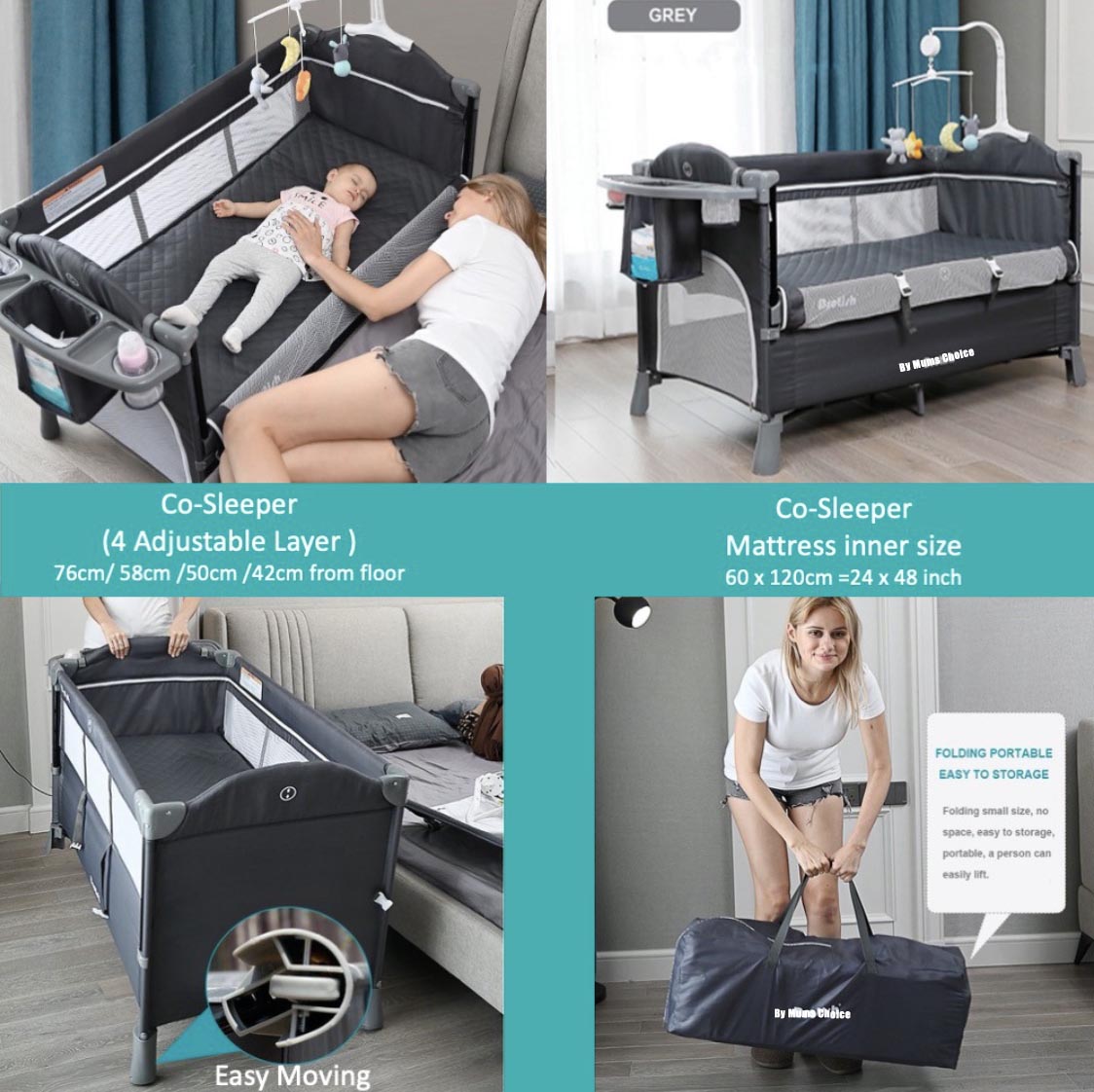 Brotish 4 in 1 Adjustable Heigh Co-Sleep Playpen