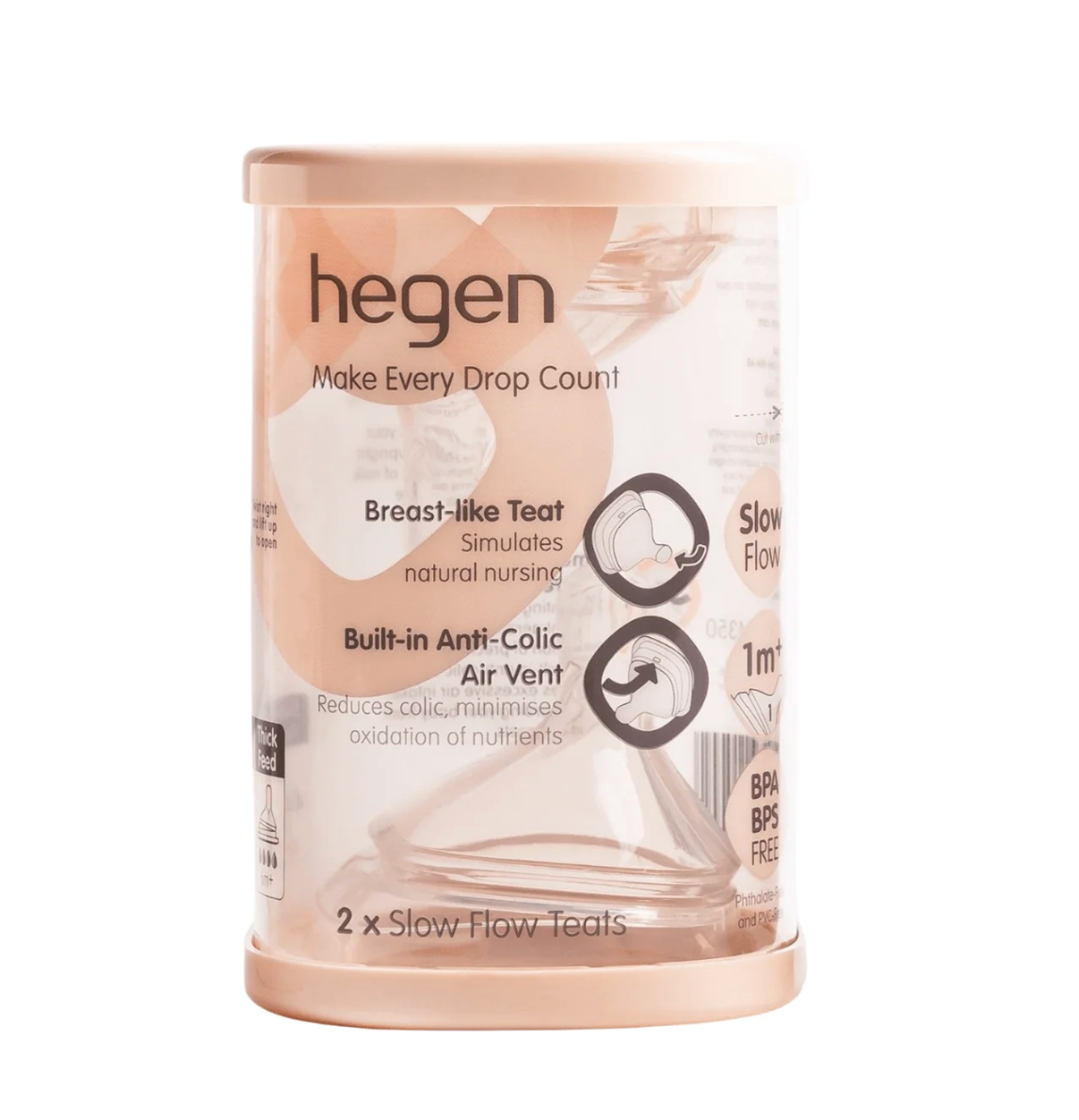 Hegen Teat Slow Flow, 2-Pack (1 to 3 months)