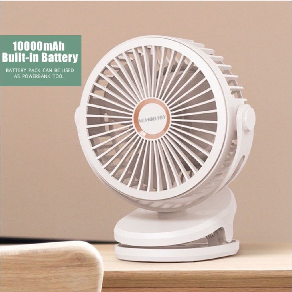 Nemobaby 10000mAh Built-in battery USB Clip Stroller Fan /Desk top Fan with 4 Speed