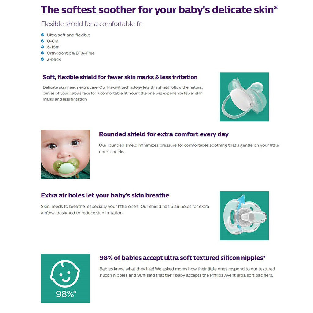Philips Avent Ultra Soft Soother 6-18 M ( Twin Pack ) - Mix deco