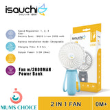 ISAUCHI 2 in 1 Hand-Held Fan with Power Bank 2000MAH | Travel Accessories, Portable Fan, Mobile Charger