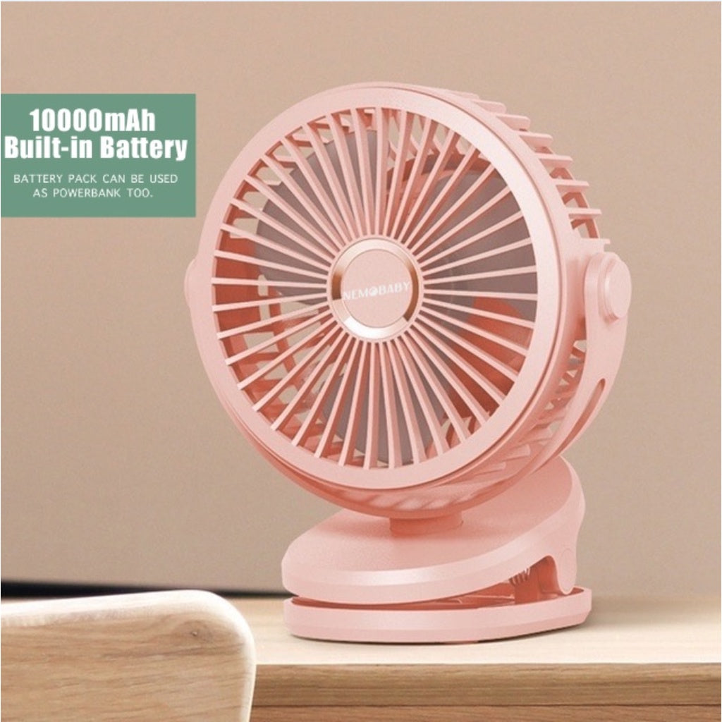 Nemobaby 10000mAh Built-in battery USB Clip Stroller Fan /Desk top Fan with 4 Speed