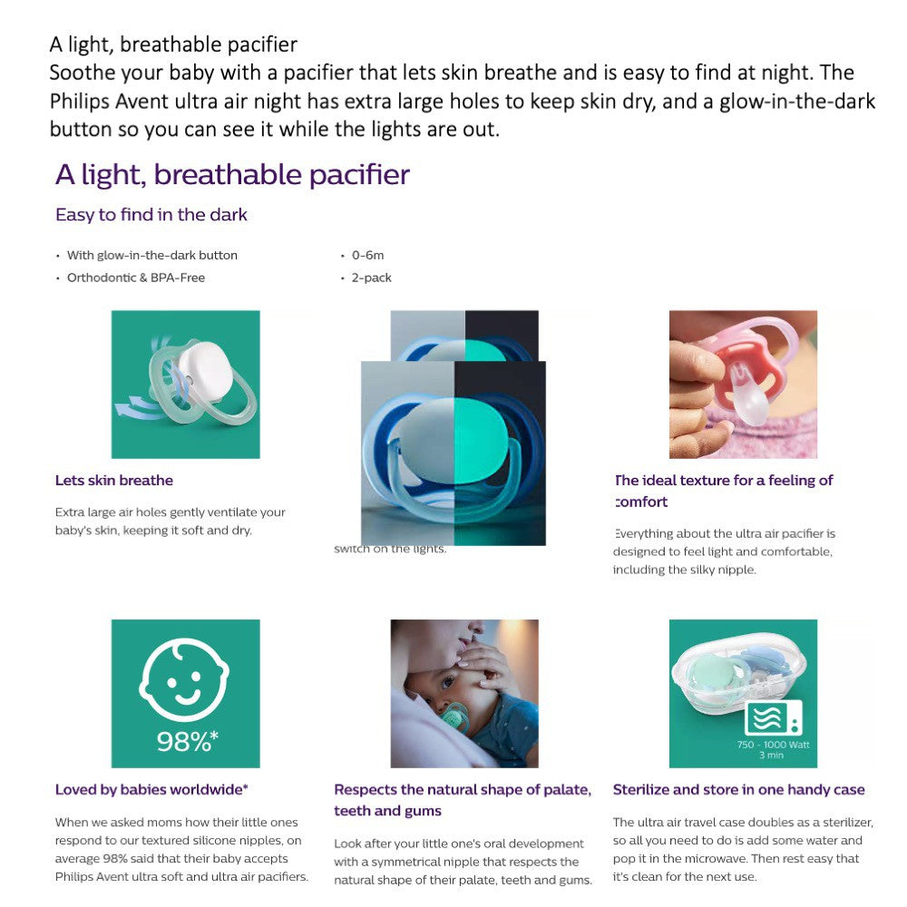 Philips Avent Night time pacifier 0-6M+ / 6-18M+