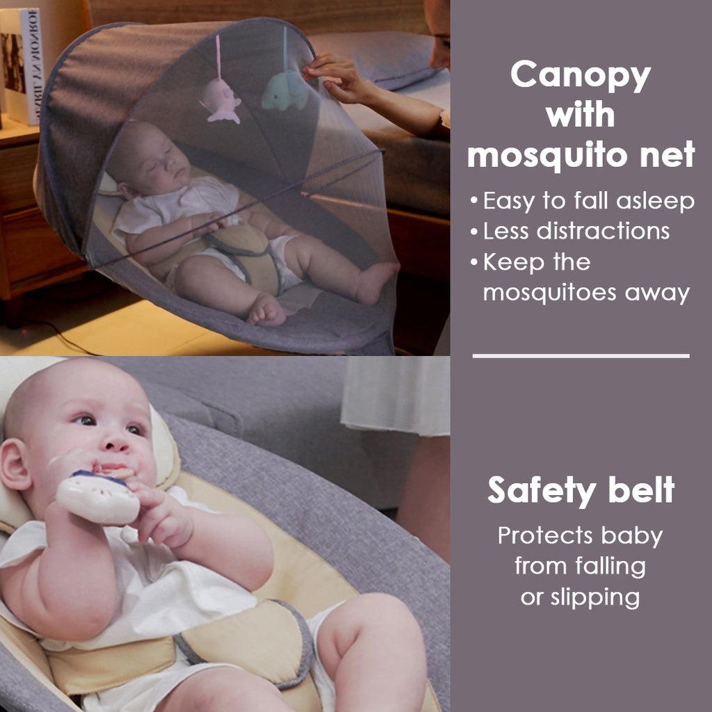 Mums Choice Smart Electric Baby Auto Swing Leaf Bouncer With Music, Toys & Mosquito Net