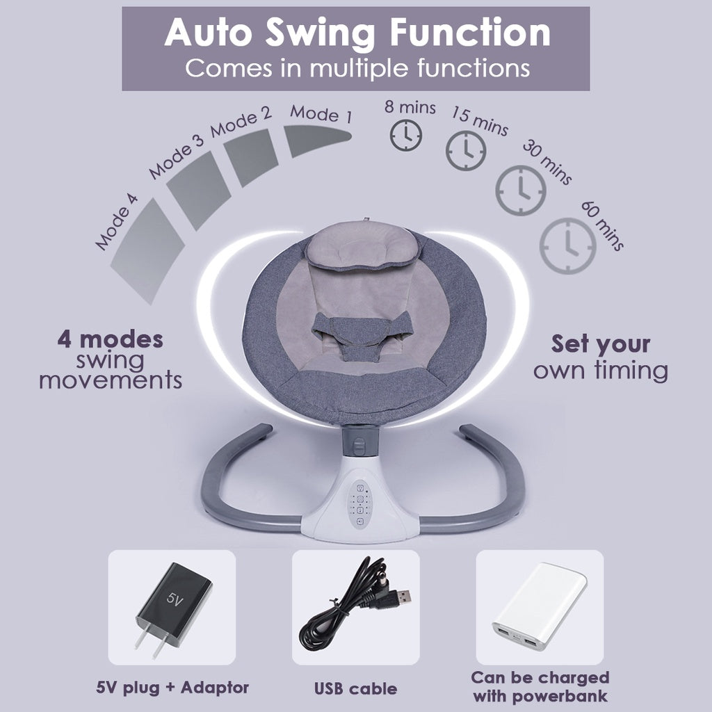Mums Choice Smart Electric Baby Auto Swing Leaf Bouncer With Music, Toys & Mosquito Net