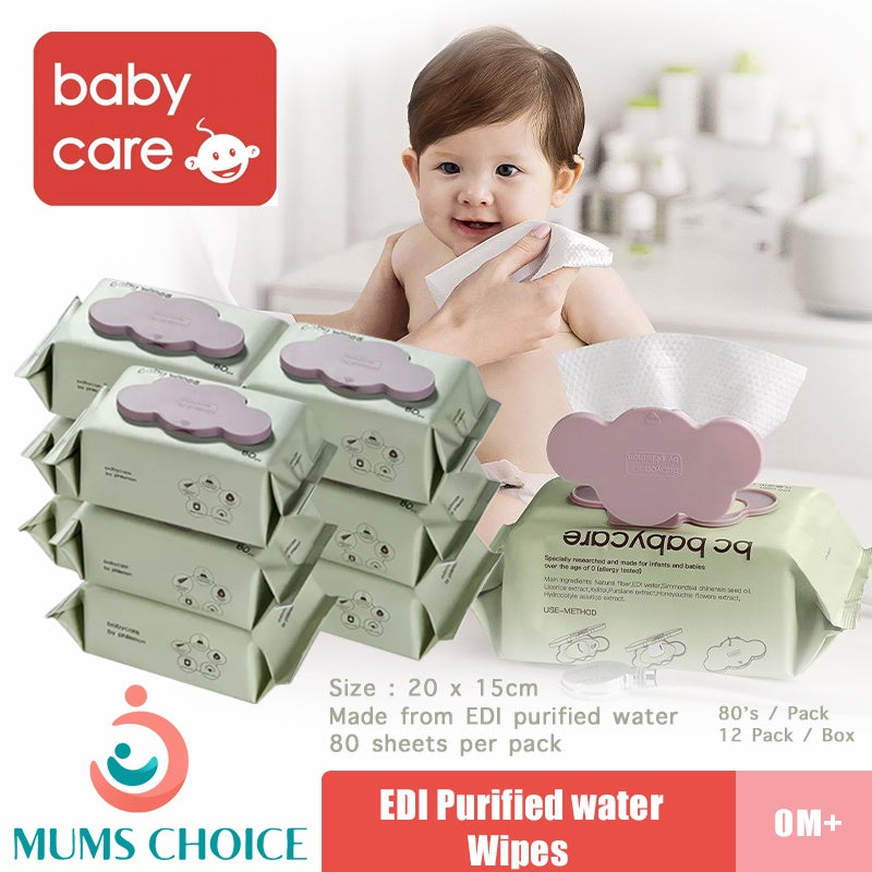 BC babycare Baby Wipes, 200-150mm, Water Baby Diaper Wipes, Hypoallergenic, Flip-Top Packs 20s / 80s