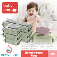 BC babycare Baby Wipes, 200-150mm, Water Baby Diaper Wipes, Hypoallergenic, Flip-Top Packs 20s / 80s