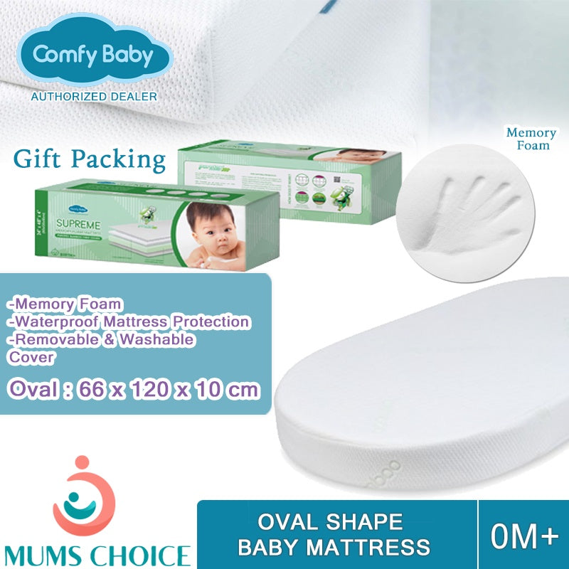 Comfy Baby Oasis Baby Cot Purotex Memory Foam Mattress Oval Shape Matress