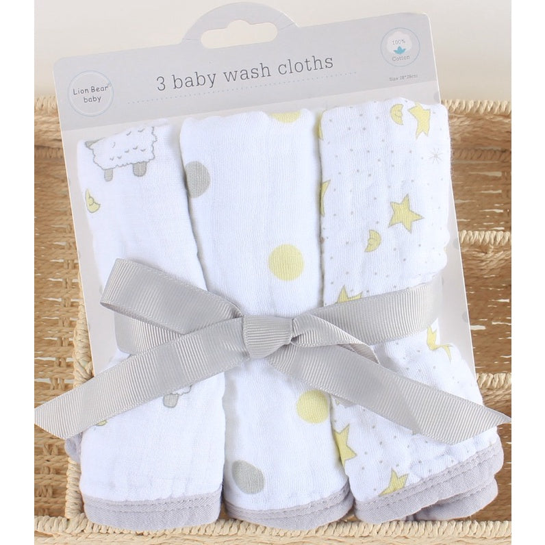 Lion Bear 4 layer Muslin Washcloth, 3Pk