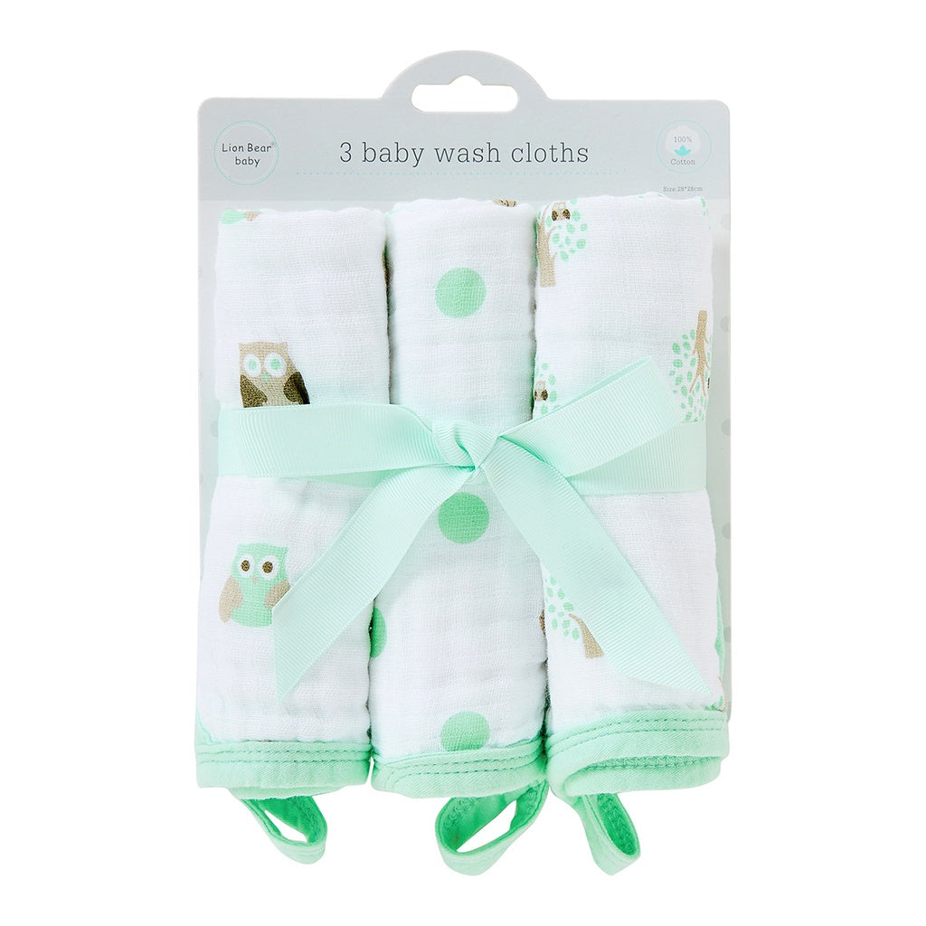 Lion Bear 4 layer Muslin Washcloth, 3Pk