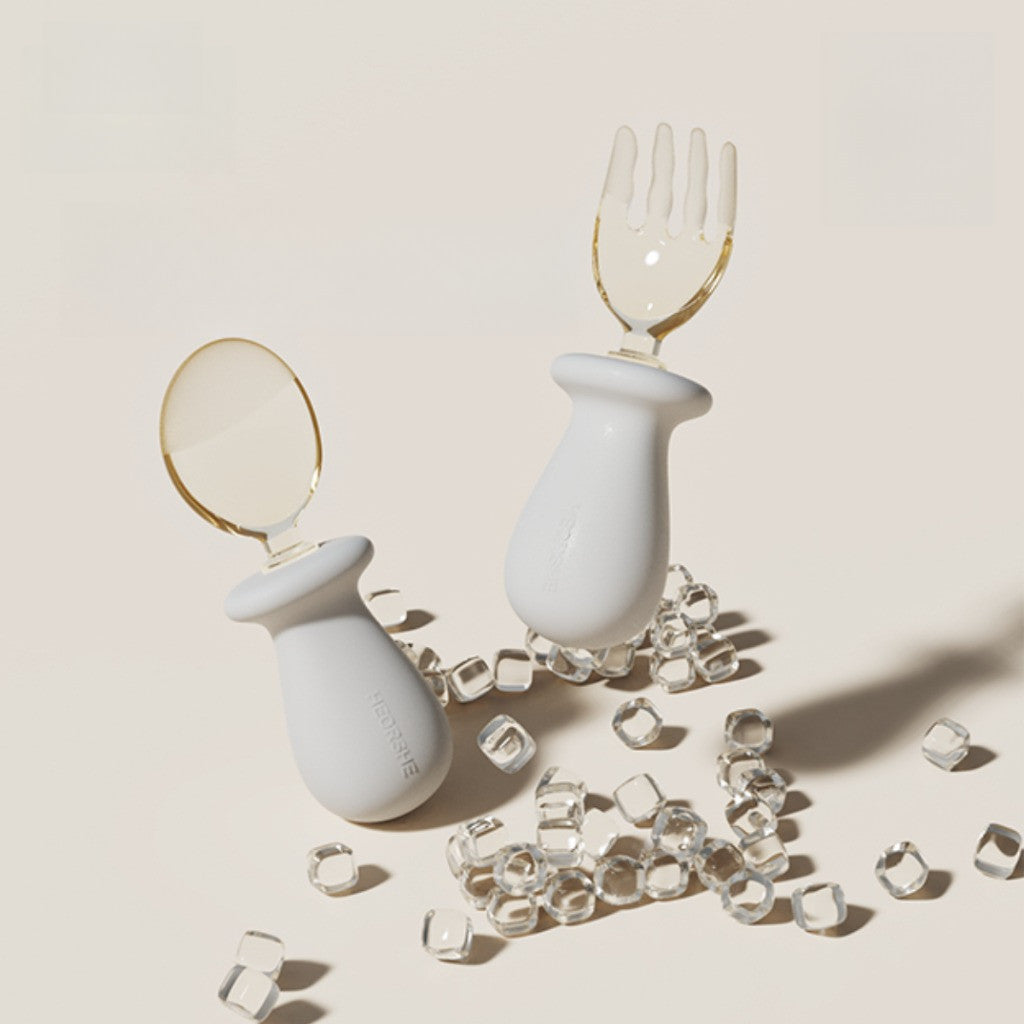 HEORSHE Tiny Spoon and Fork Set for Babies 6M+ Soft Silicone Handle