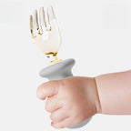 HEORSHE Tiny Spoon and Fork Set for Babies 6M+ Soft Silicone Handle
