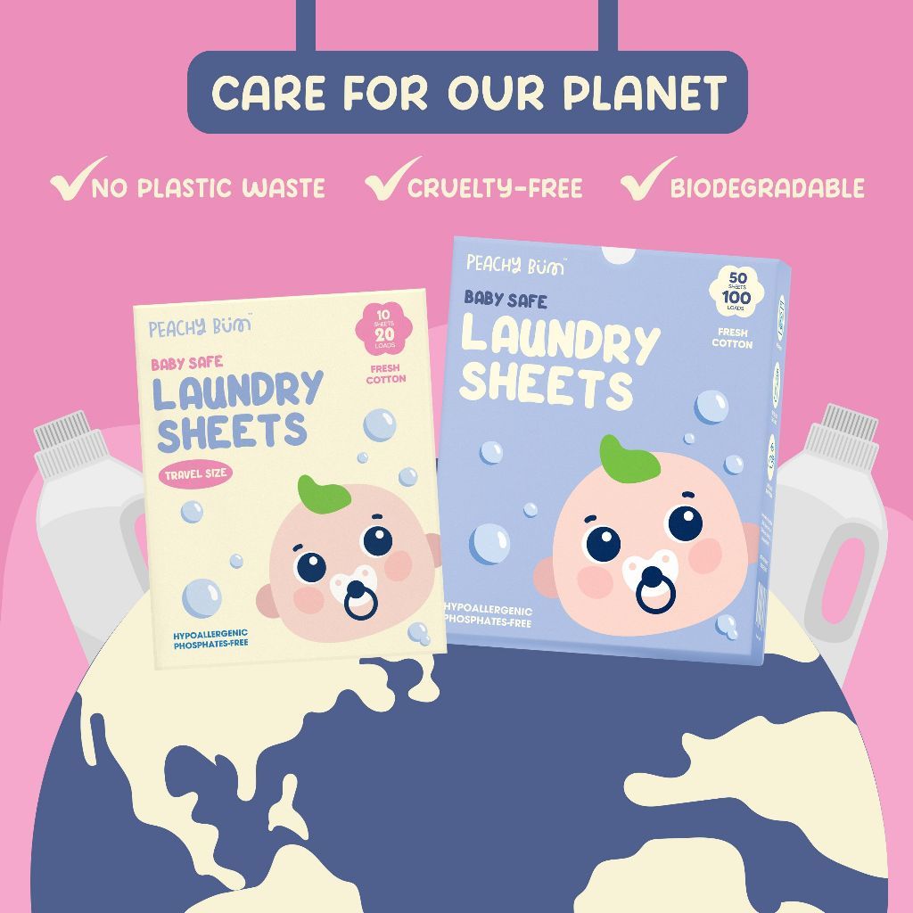 Peachy Bum Baby Safe Laundry Sheets for Travel  [Safe for Sensitive Skin & Phosphate-Free]