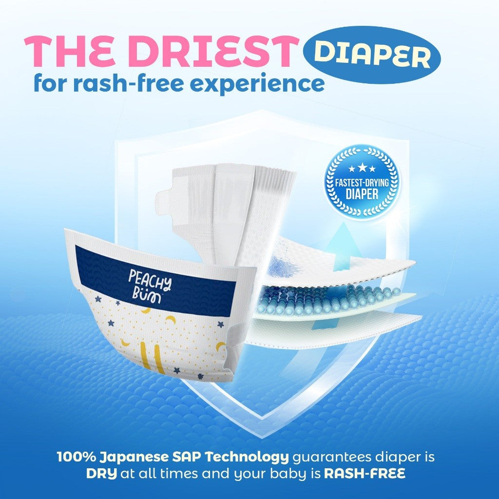 Peachy Bum Cloud Soft Tape Diapers | Size NB | S | M | L (1pack)