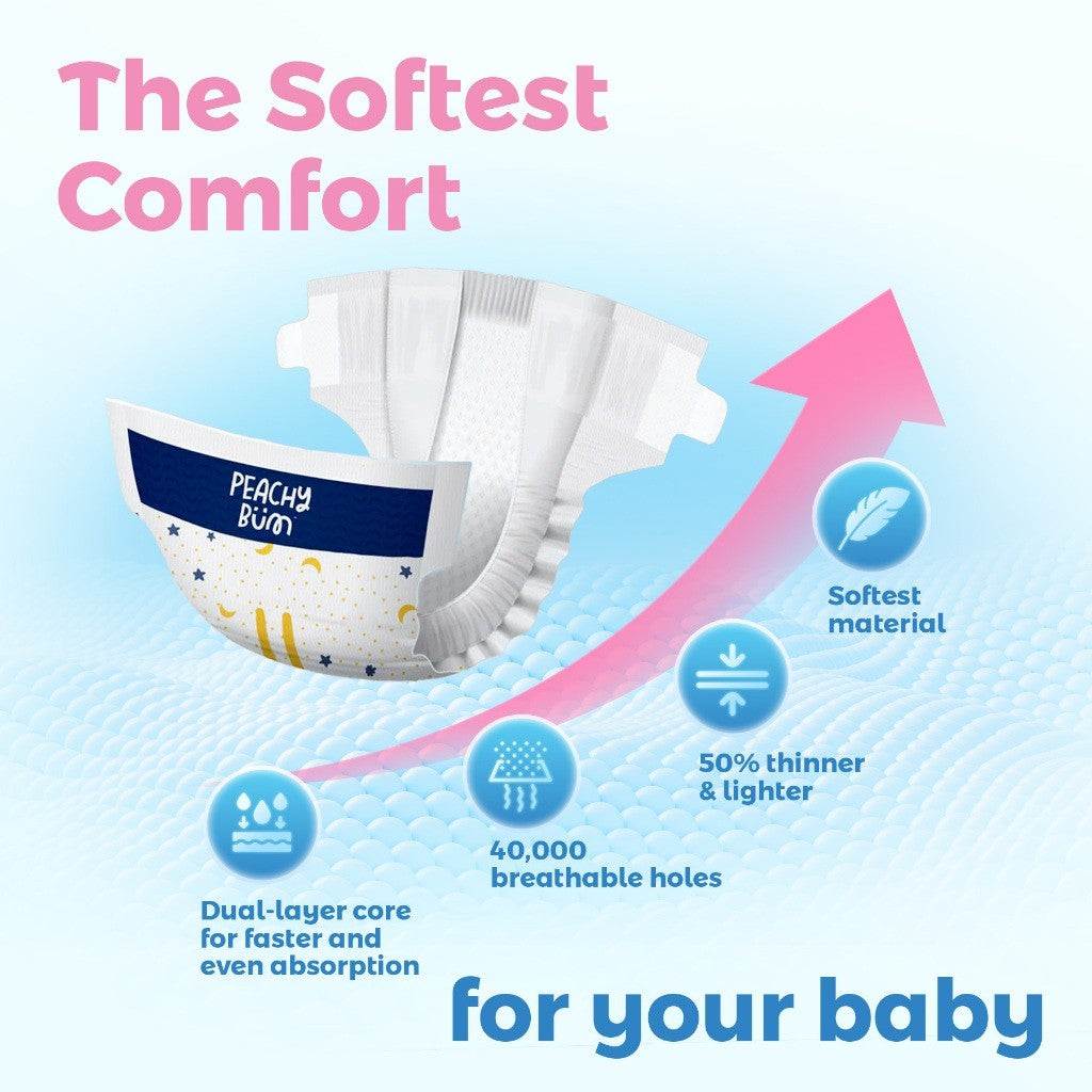 Peachy Bum Cloud Soft Tape Diapers | Size NB | S | M | L (1pack)