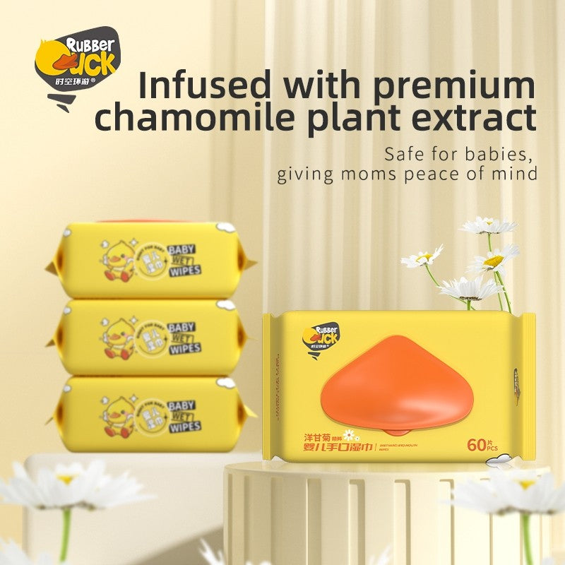Mums Choice HK Rubber Duck Wet Wipes Tissue —EDl Purified Water& Protect Skin&Extra Large & Thick(60 pcs)