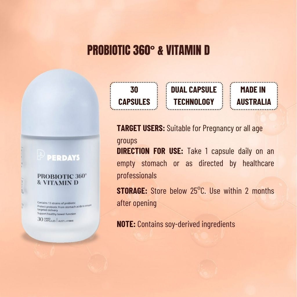 PERDAYS Probiotic 360 & Vitamin D – Probiotic Support for Blood Sugar Balance During Pregnancy - 30c