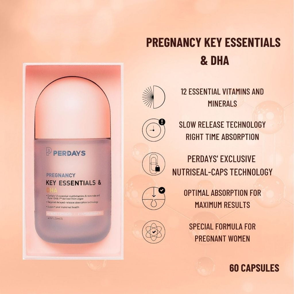 PERDAYS Pregnancy Key Essentials & DHA - Complete Prenatal Support with Multivitamins & DHA - 60 Cap