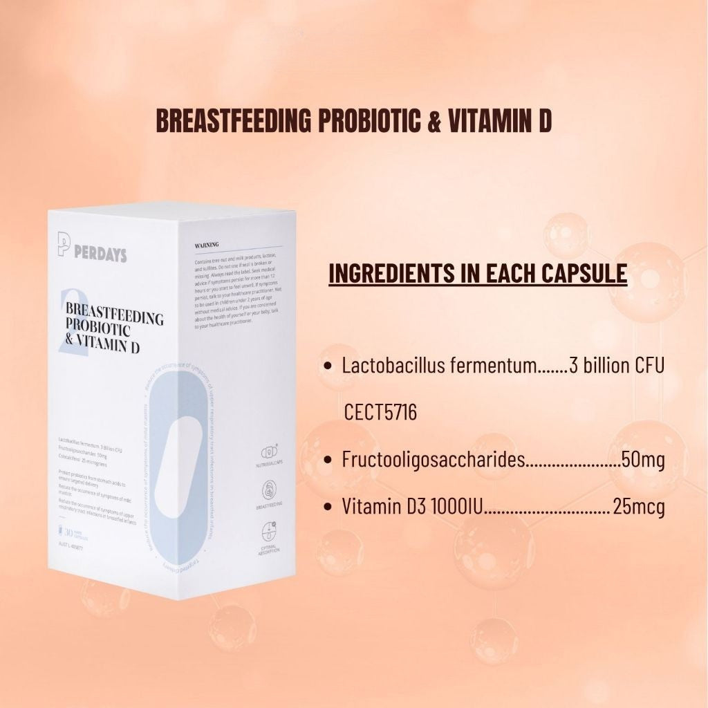 PERDAYS Breastfeeding Probiotic & Vitamin D – Supports Gut Health & Helps Prevent Mastitis - 30 Caps