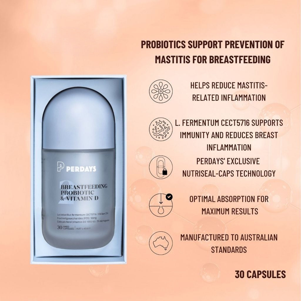 PERDAYS Breastfeeding Probiotic & Vitamin D – Supports Gut Health & Helps Prevent Mastitis - 30 Caps