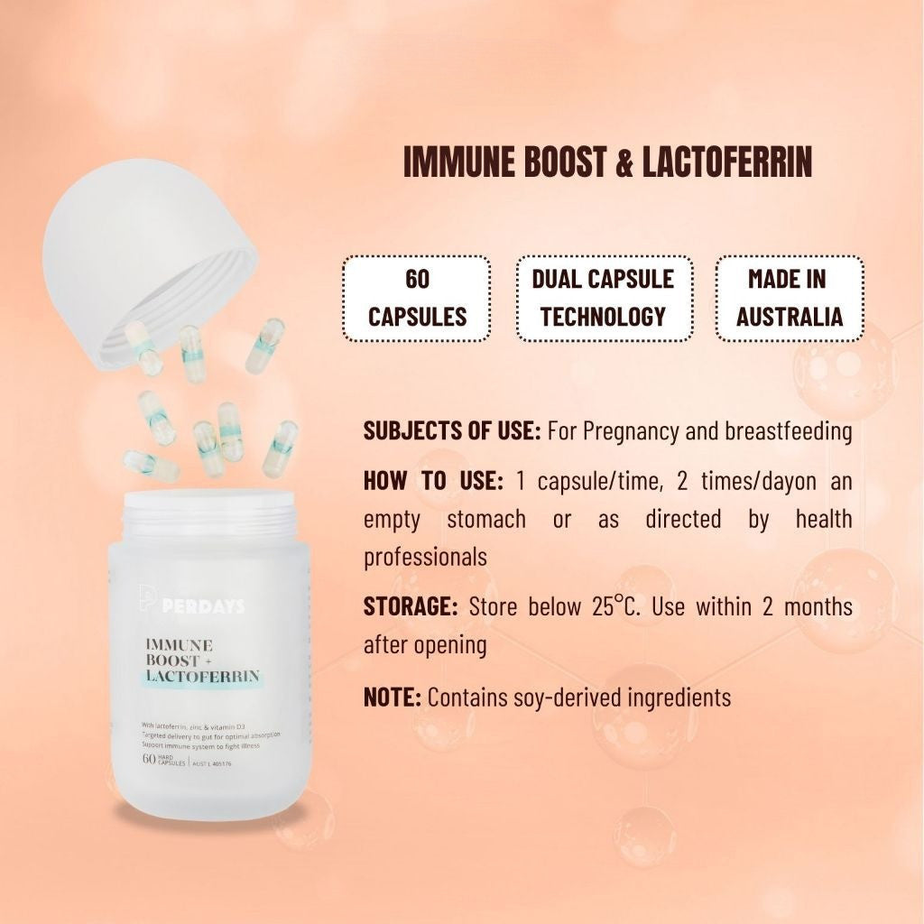 PERDAYS Immune Boost & Lactoferrin – Immunity Support for Pregnant & Breastfeeding Women - 60 Caps
