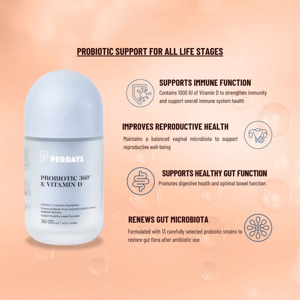 PERDAYS Probiotic 360 & Vitamin D – Probiotic Support for Blood Sugar Balance During Pregnancy - 30c