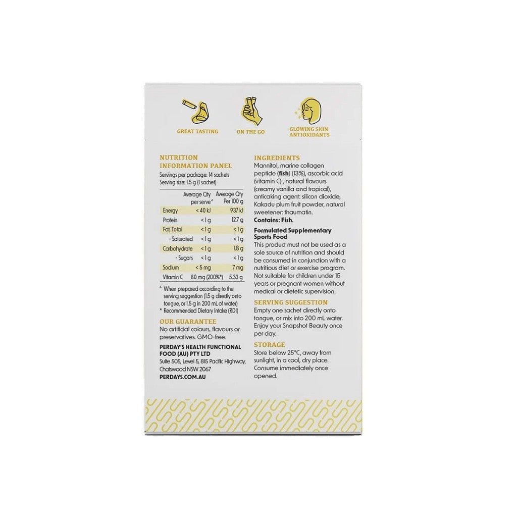 PERDAYS SNAP SHOT Beauty - Marine Collagen & Antioxidants for Plump, Radiant Skin - 20 Sachets