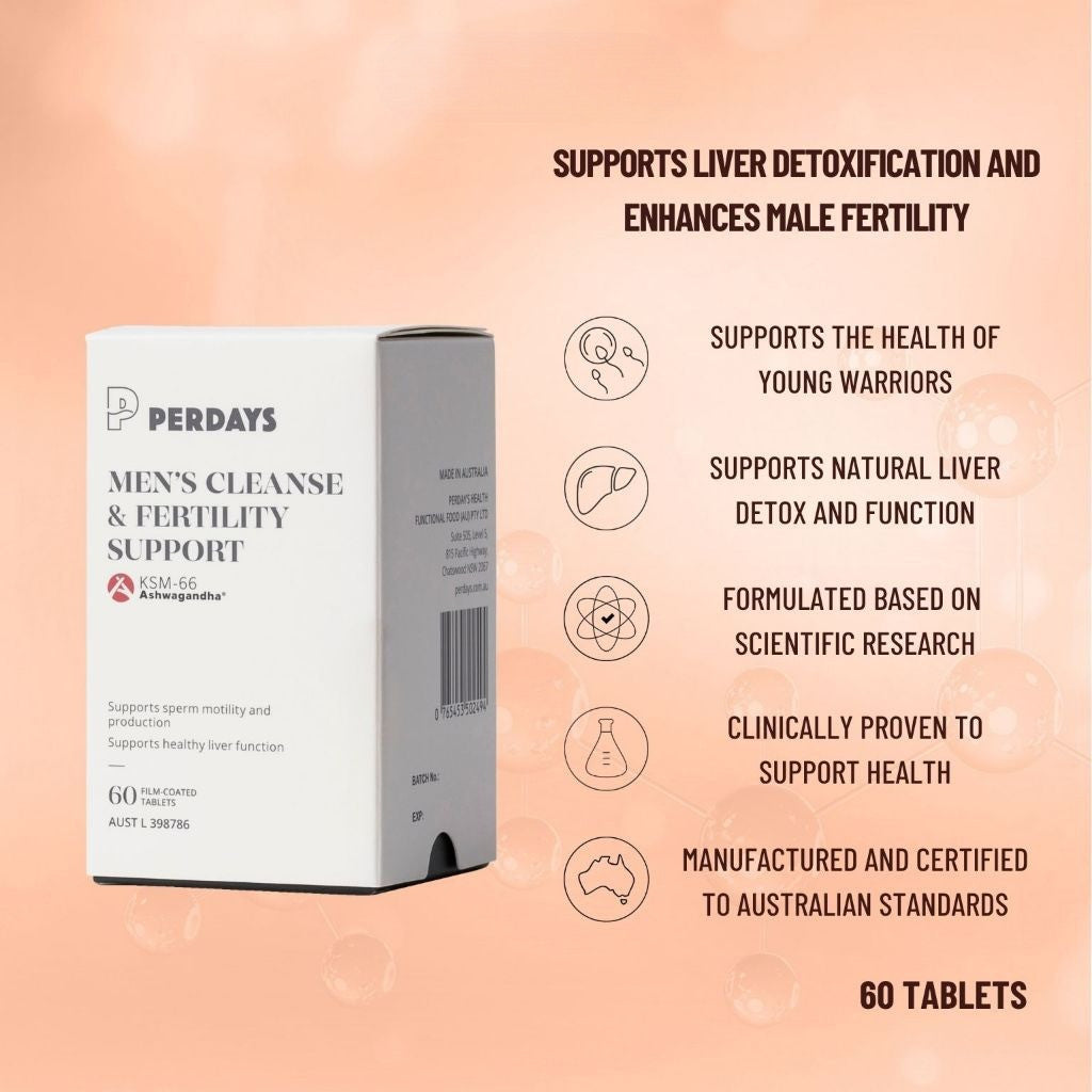 PERDAYS Men's Cleanse & Fertility | Detox, Testosterone & Fertility Support for Men - 60 Tablets