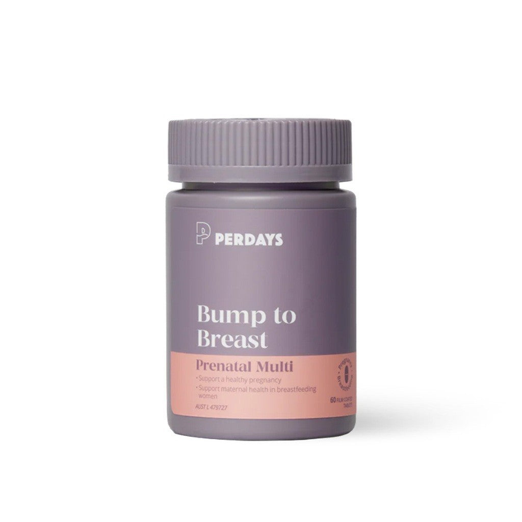 PERDAYS Bump to Breast Prenatal Multi 60 Tablets - 15 Nutrients for Pregnancy & Breastfeeding