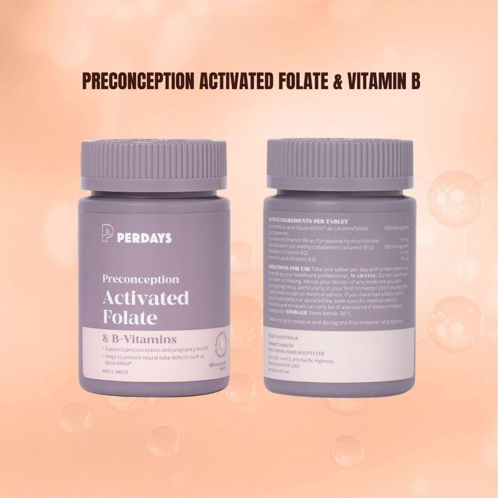 PERDAYS Activated Folate – Folate & B-Vitamins Support for Preconception & Pregnancy - 60 Tabs