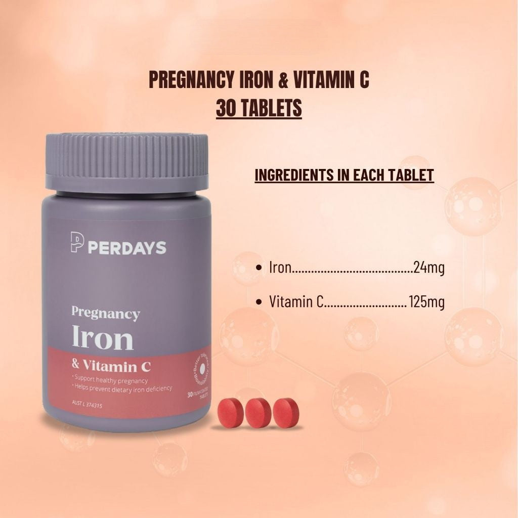 PERDAYS Pregnancy Iron + Vitamin C – Iron Supplement for Pregnant Women - 30 Tabs