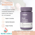 PERDAYS Plant Calcium Complex + K2 - Non-Constipating Calcium for Pregnancy & Bone Health - 60 Tabs