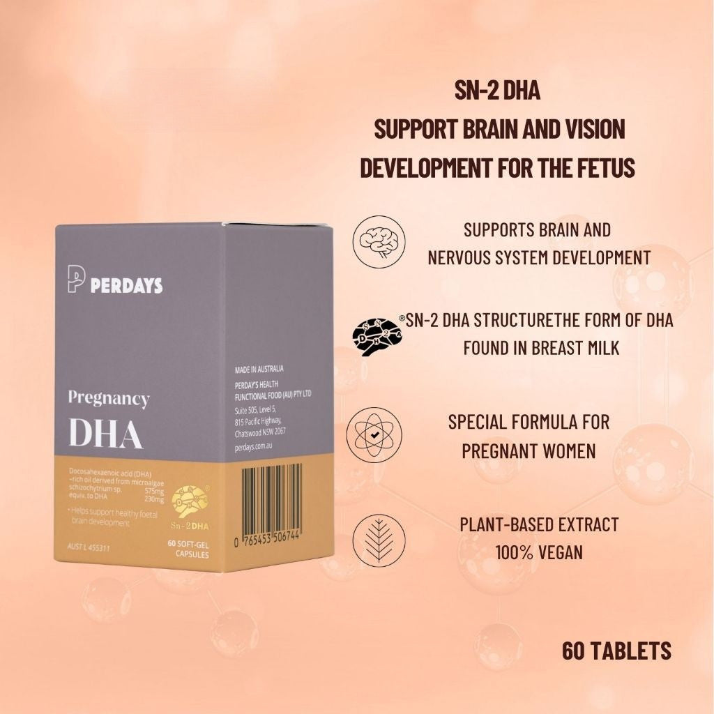 PERDAYS Pregnancy DHA  - Sn2 DHA - Brain & Eye Development Support - 60 Capsules