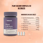 PERDAYS Plant Calcium Complex + K2 - Non-Constipating Calcium for Pregnancy & Bone Health - 60 Tabs